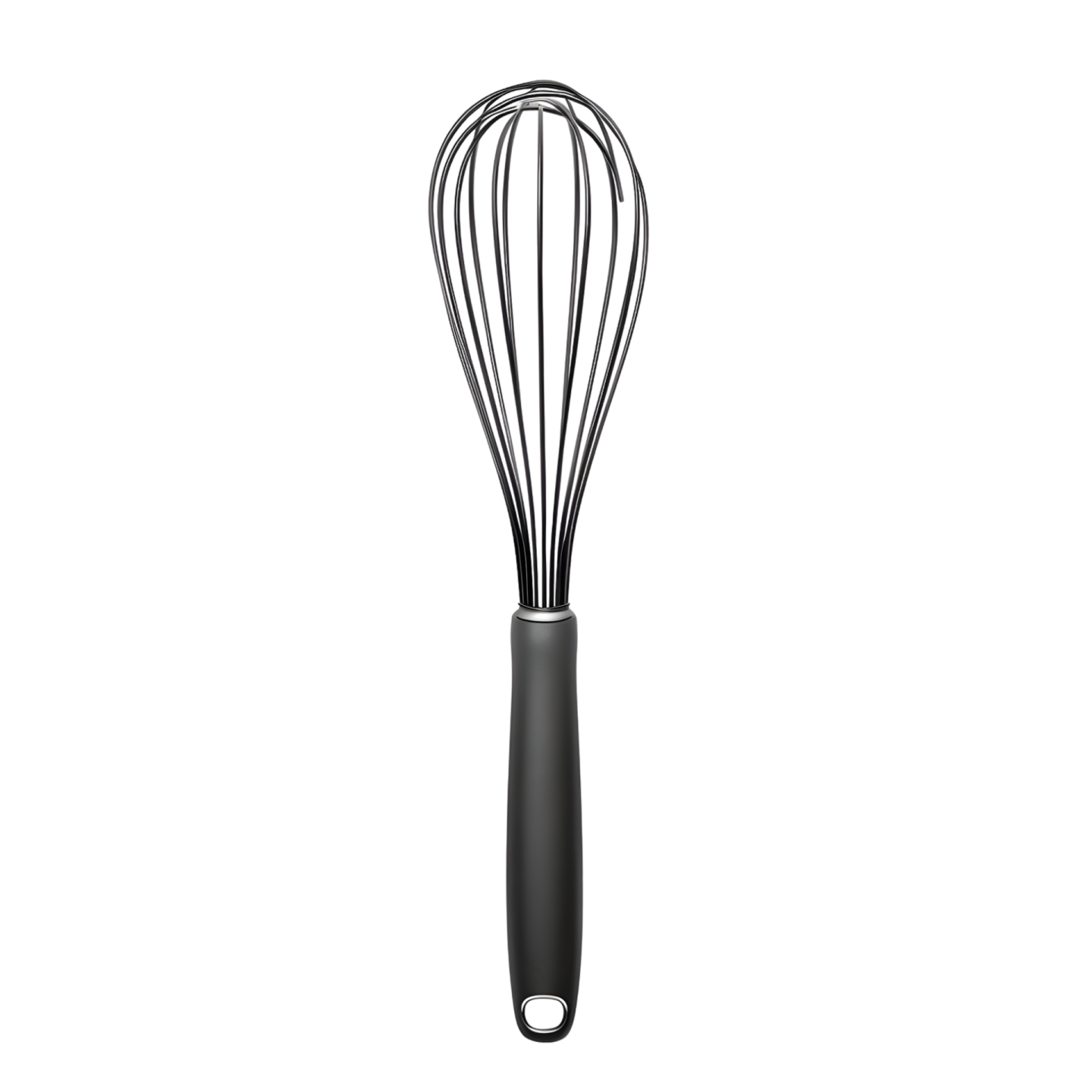 a black and white whise with a metal handle