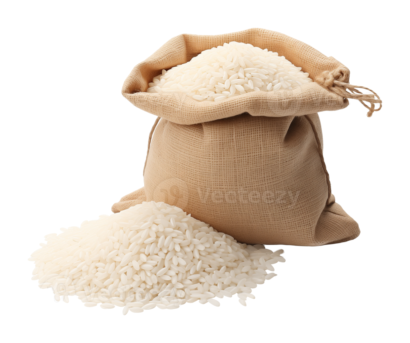 a bag full of rice on a white background