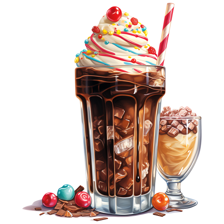 a glass filled with ice and chocolate
