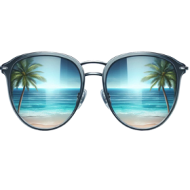a pair of sunglasses with palm trees on the beach