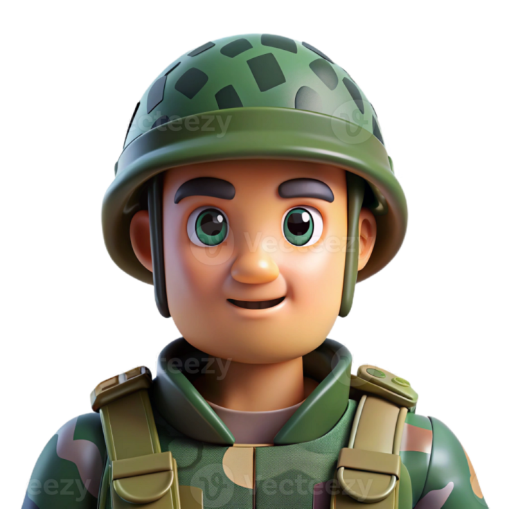 a 3d soldier with a helmet and green uniform