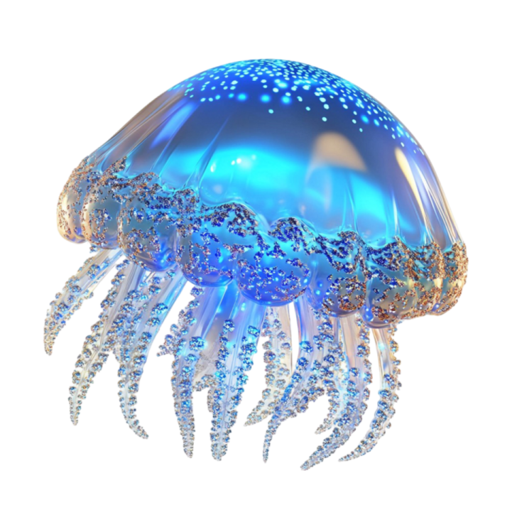 a blue jellyfish on a white background