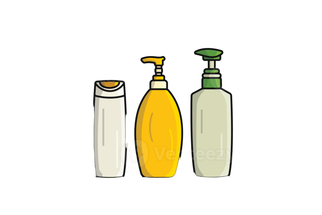 a bottle and two bottles of liquid on a white background