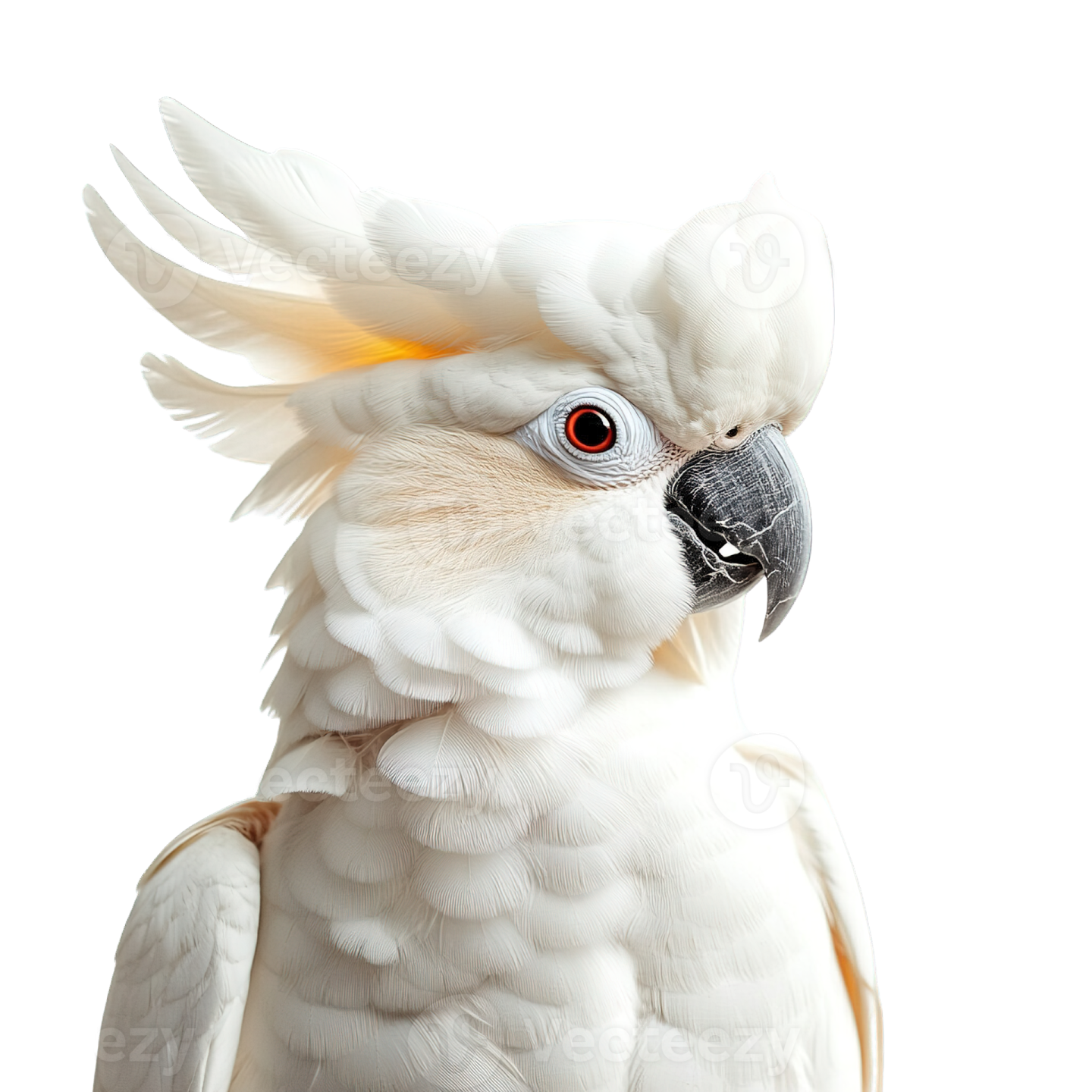 a white cock with yellow feathers on its head