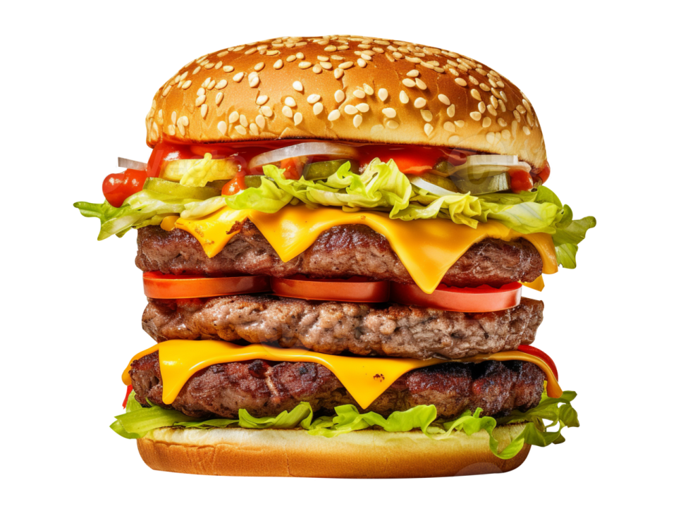 a hamburger with cheese, tomato and lete