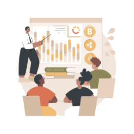 a group of people sitting around a table with graphs on it