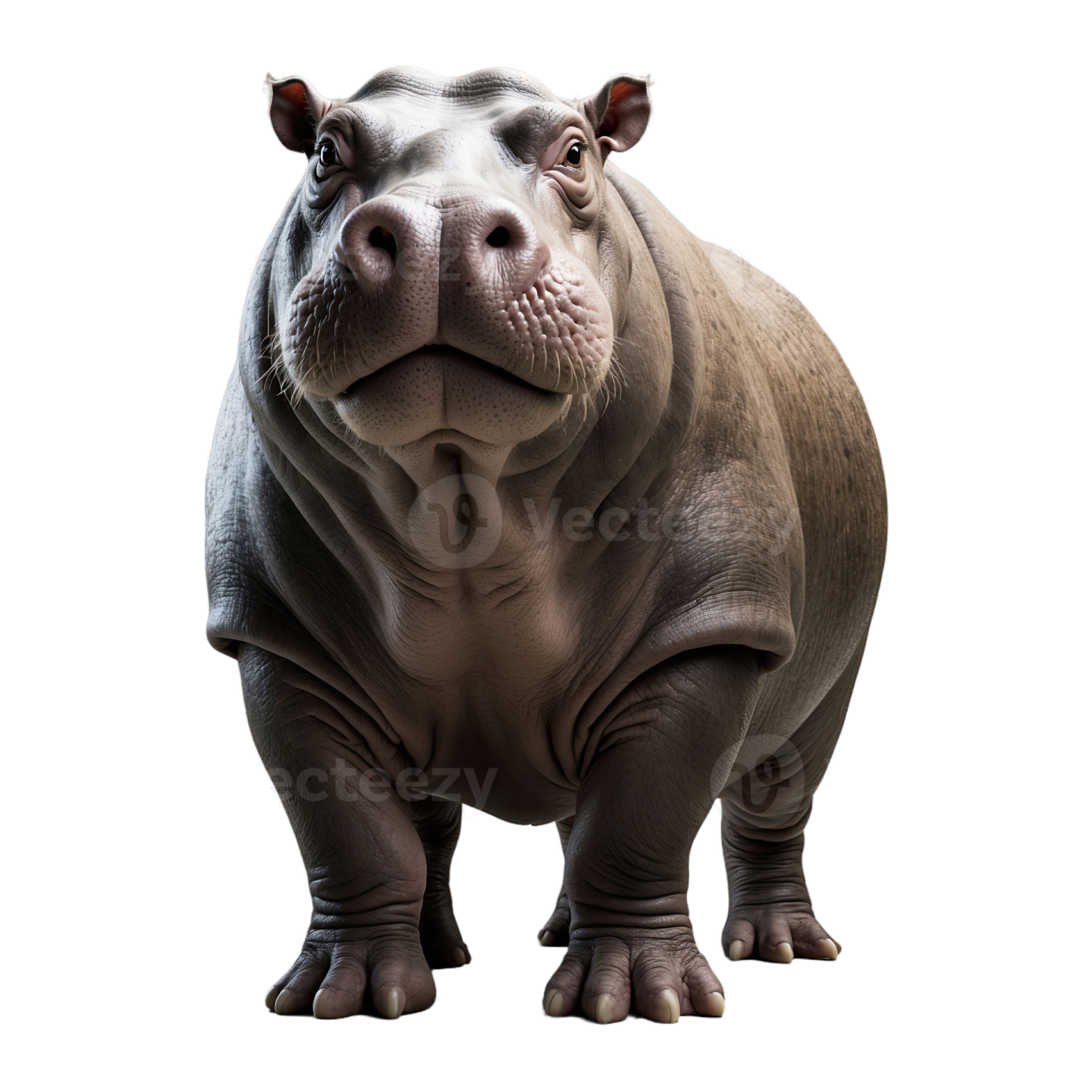a hippo is standing and looking at the camera