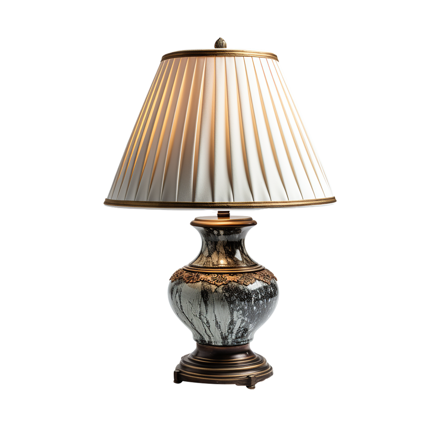 a table lamp with a white shade on it