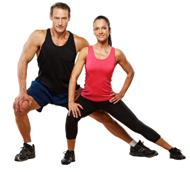 a man and woman doing squat exercises