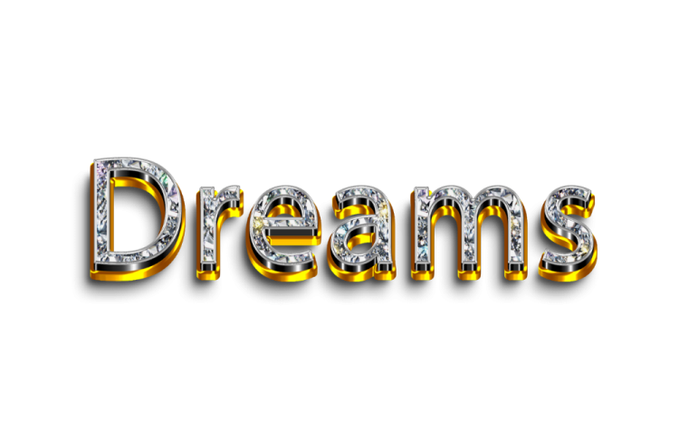 the word dreams with diamonds on a white background