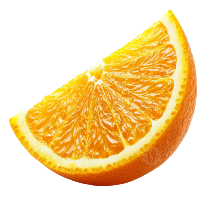 an orange cut in half on a white background