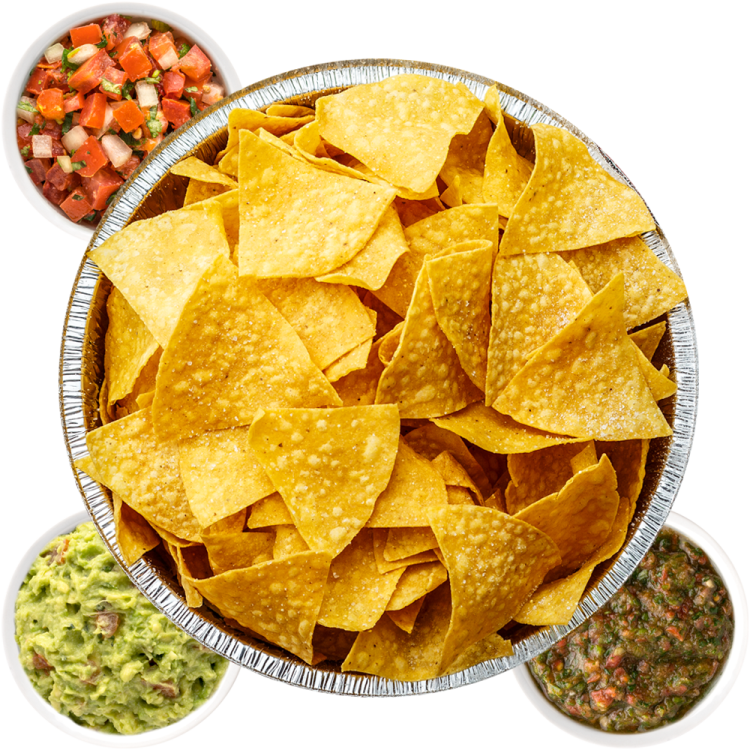 a plate full of chips and salsas