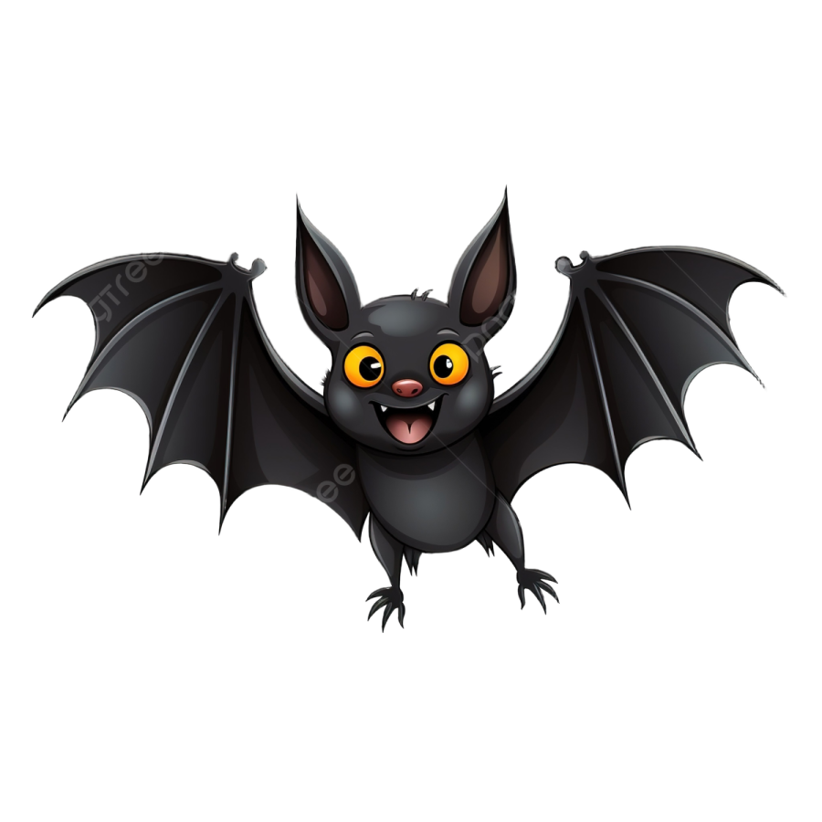 a cartoon bat with big yellow eyes