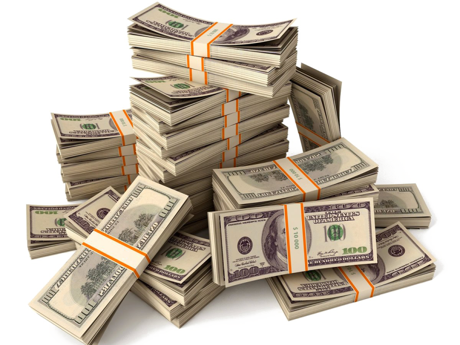 a pile of money on a white background