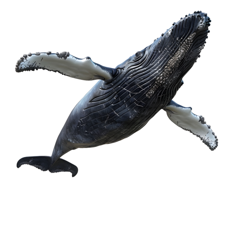 a whale jumping in the air on a white background