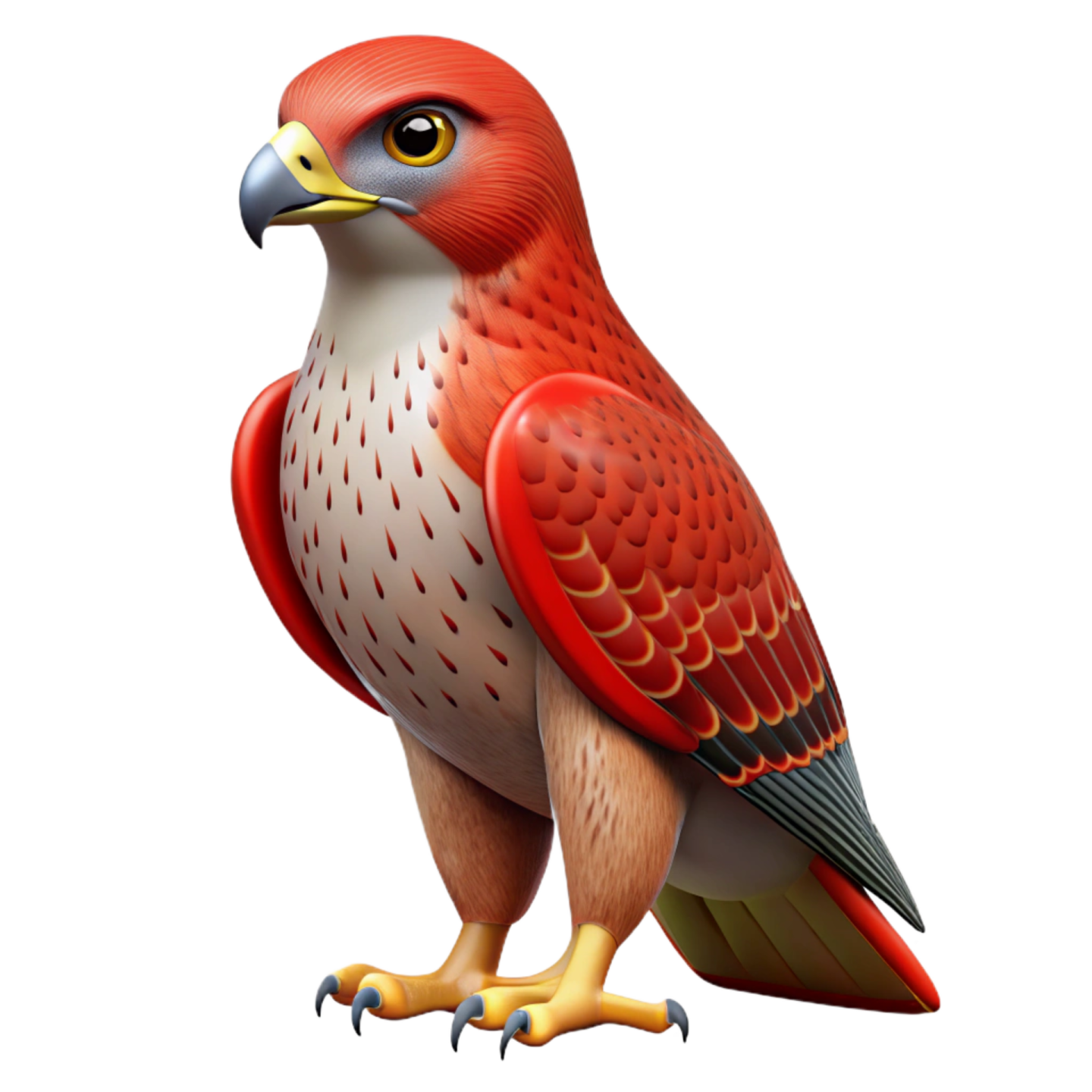 a red bird sitting on top of a white background