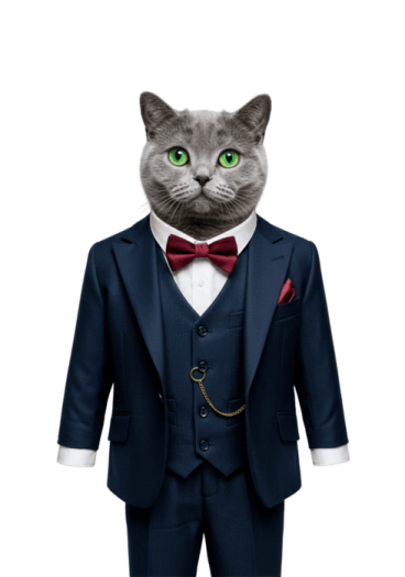 a cat wearing a suit and bow tie