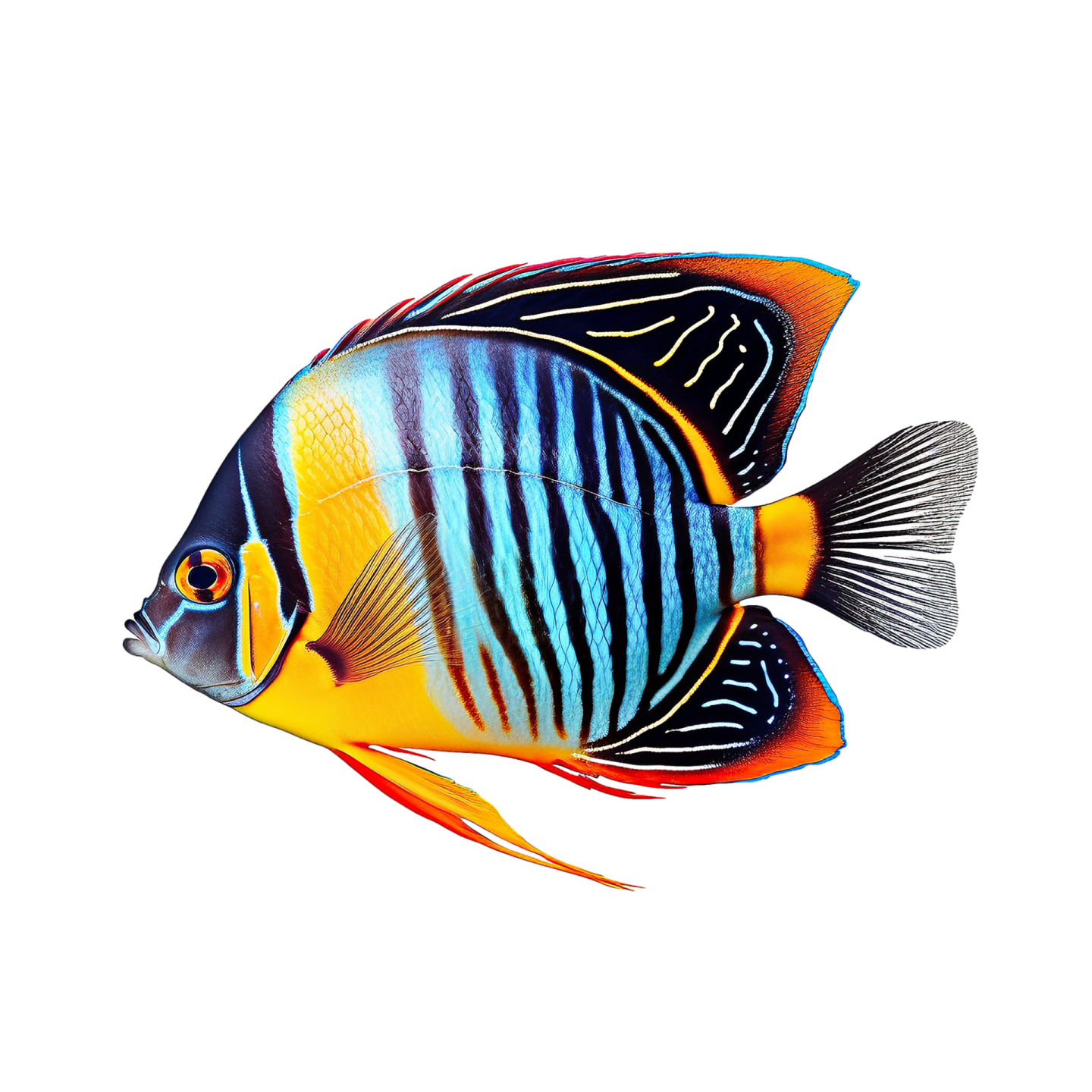 a colorful fish on a white background