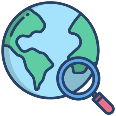 a globe with a magni and a red dot on it
