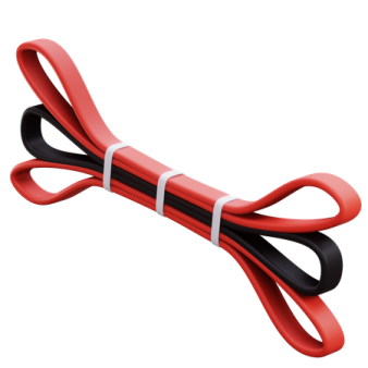 a red and black jump rope on a white background