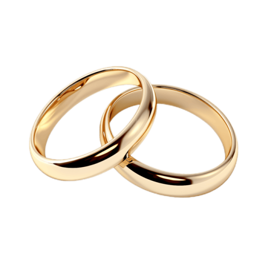 a pair of gold wedding rings