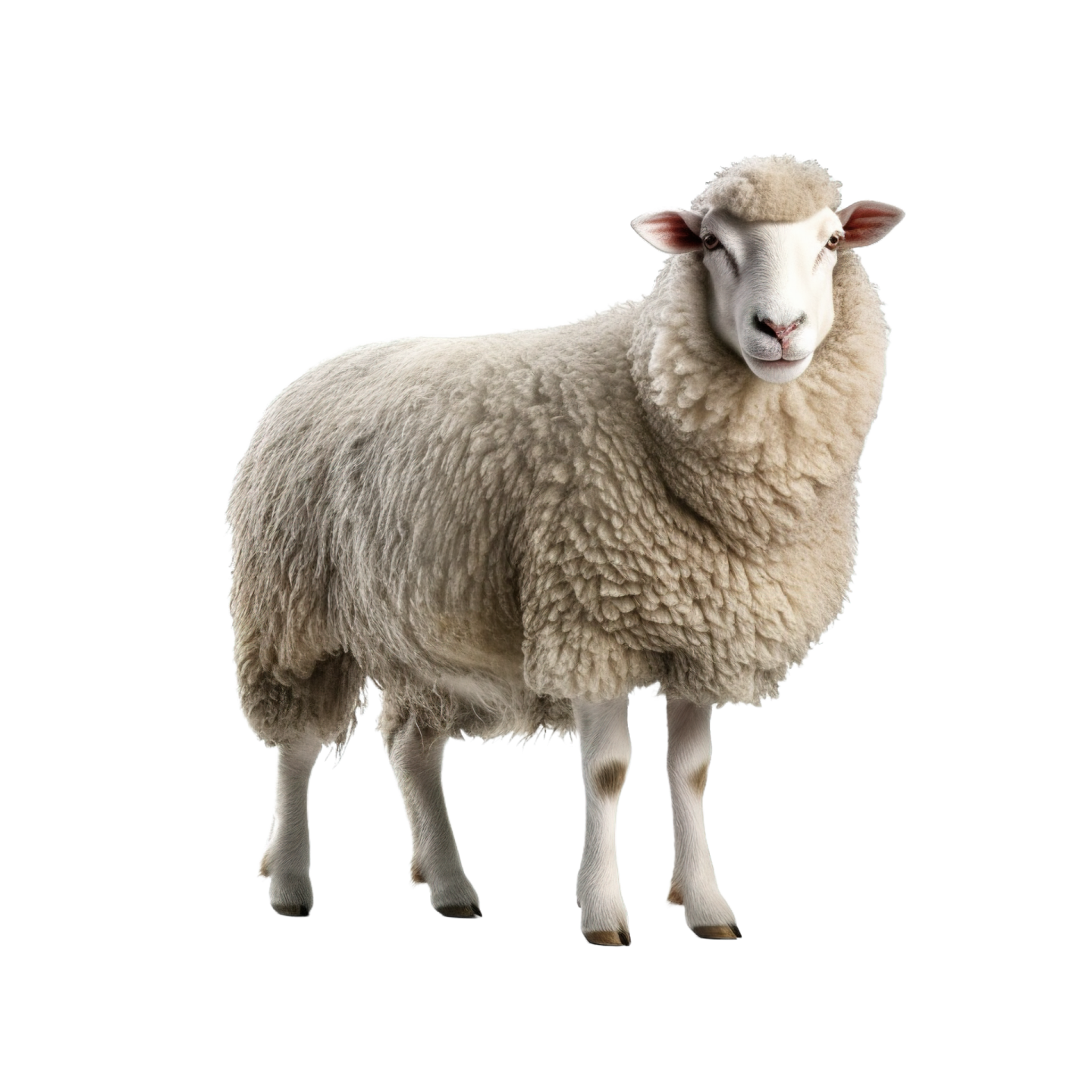 a sheep standing in front of a white background