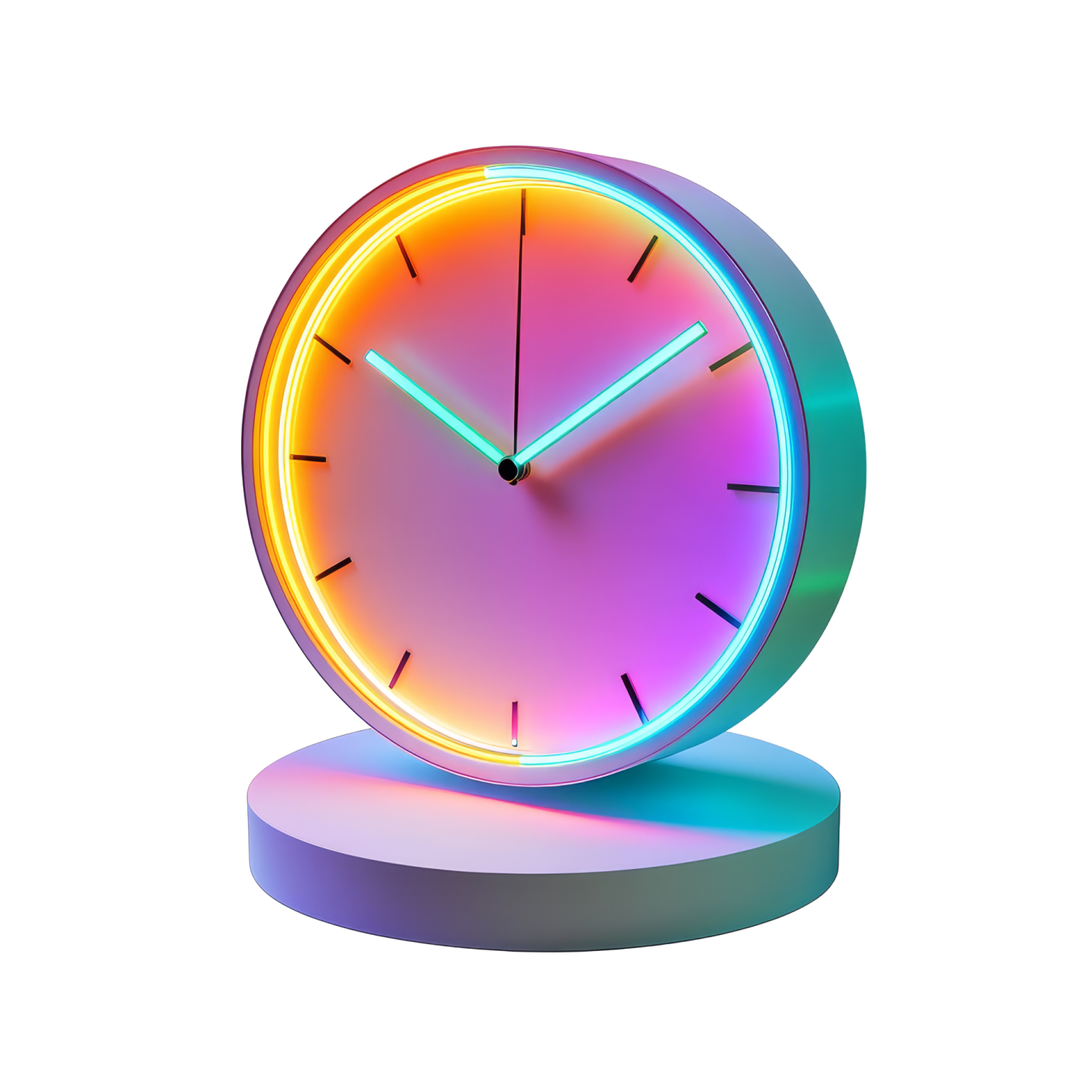 a clock with neon colored lights on it