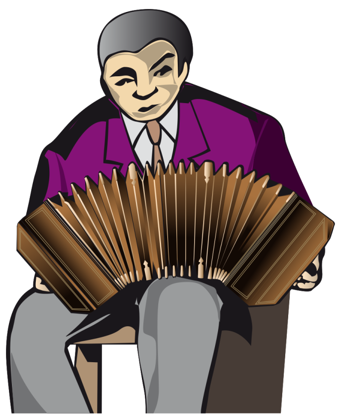 a man sitting on a chair holding an accordion