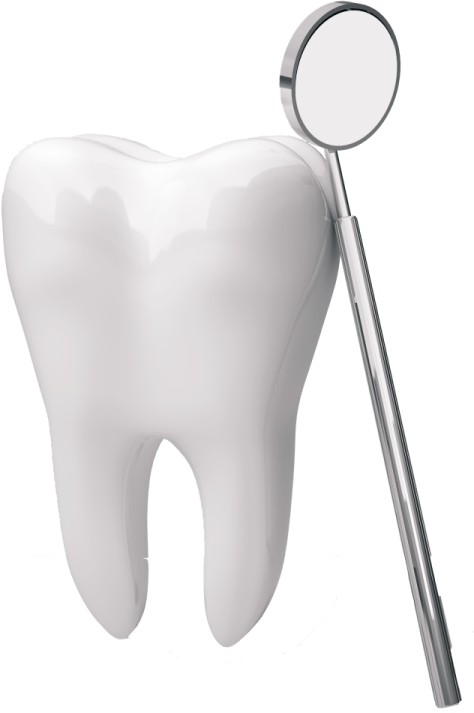 a tooth with a magni and a dental mirror