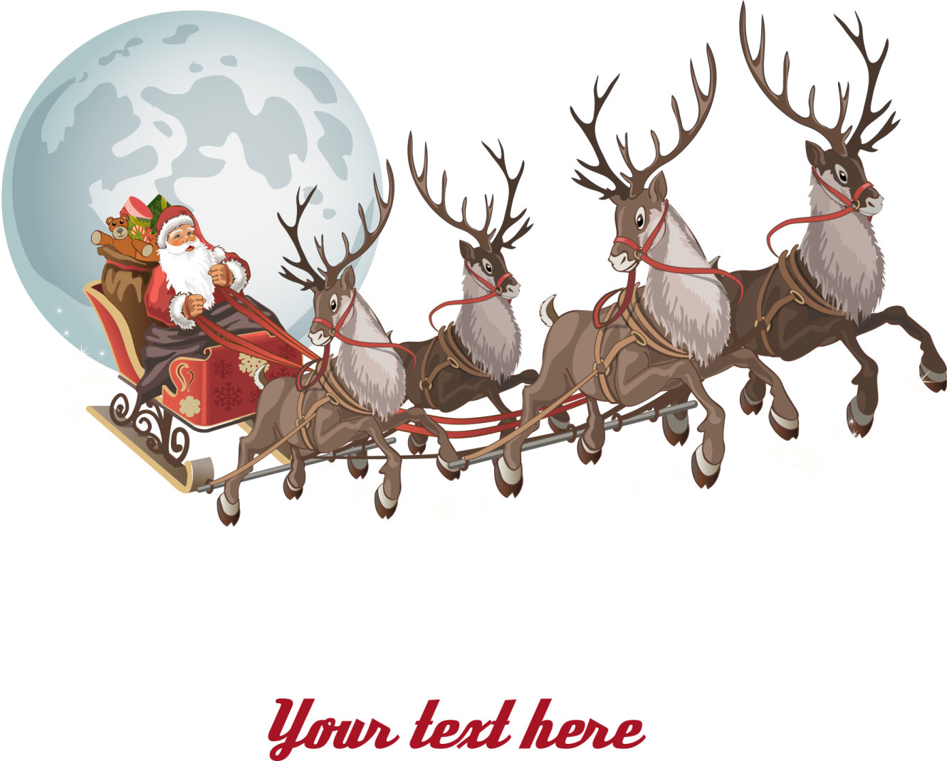 santa riding in his sler pulled by reindeers