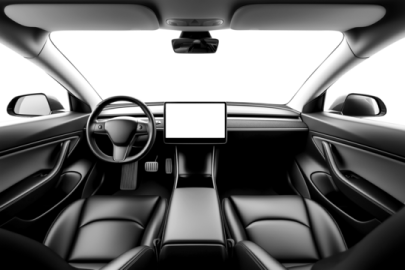 a black and white image of a car interior