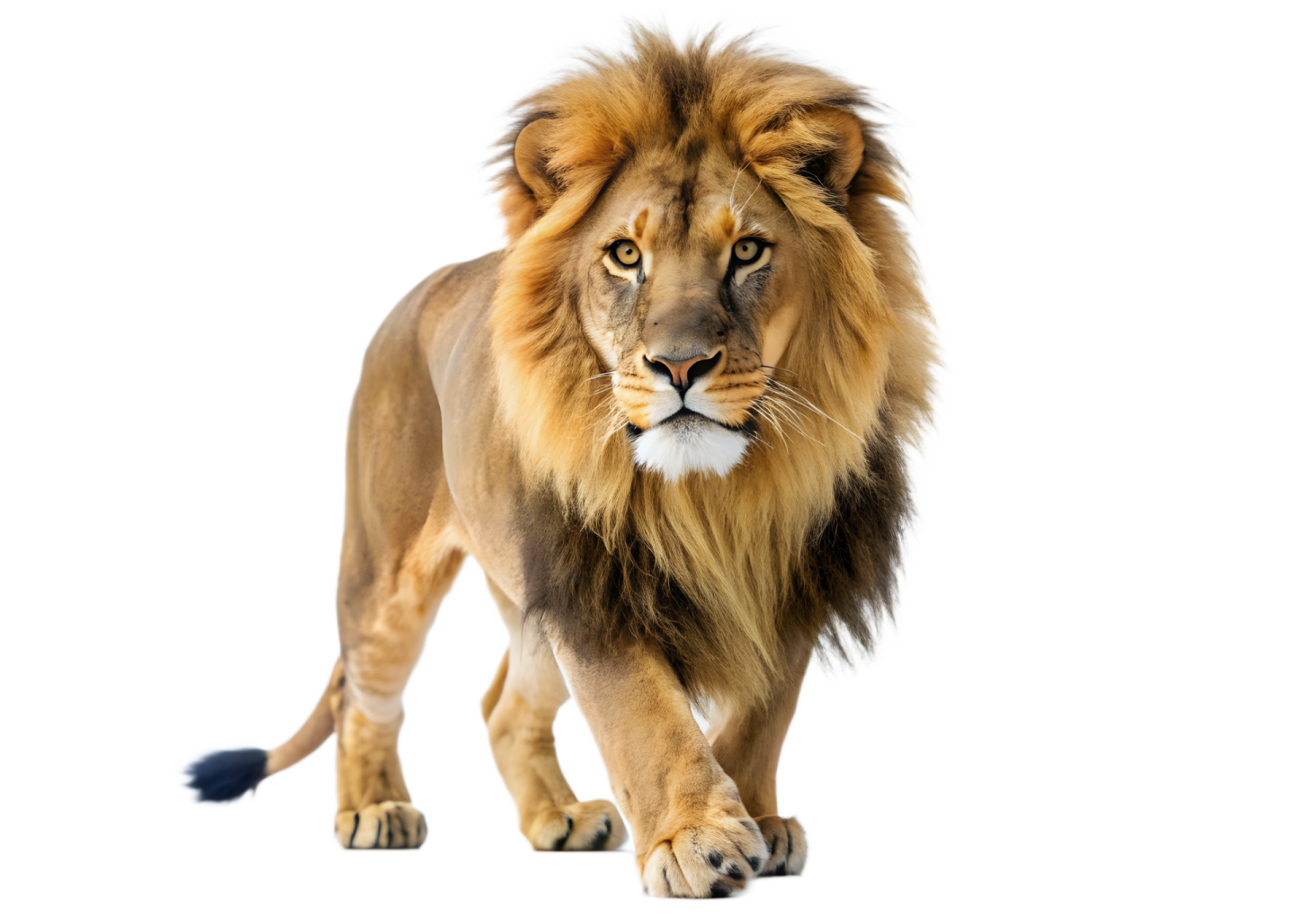 a lion walking on a white background