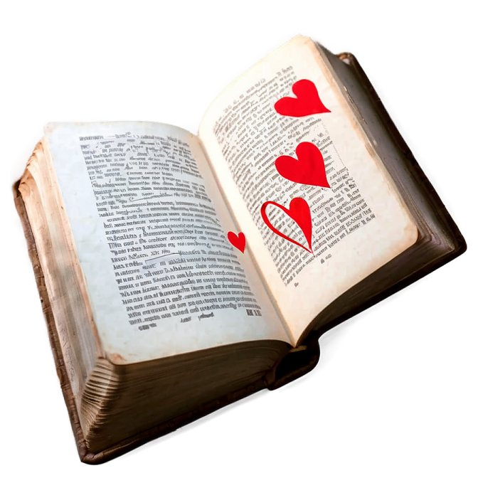 an open book with a red heart on it