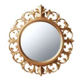 a gold framed mirror with an ornate design