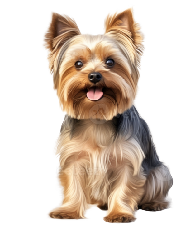 a yorkshire terrier dog sitting on a white background