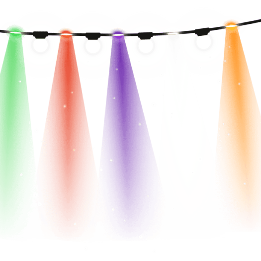 a string of colorful lights on a white background