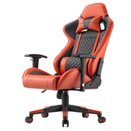 a red and black gaming chair