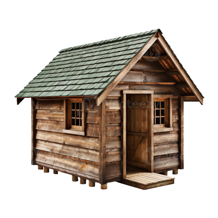 a small wooden house on a white background