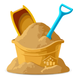a sandbox with a shovel in it