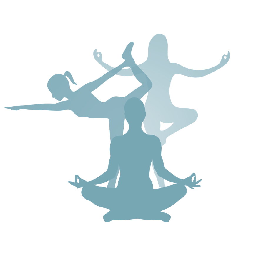 a silhouette of two people doing yoga