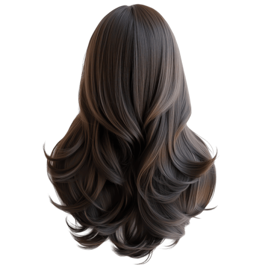 a woman's head with long brown hair