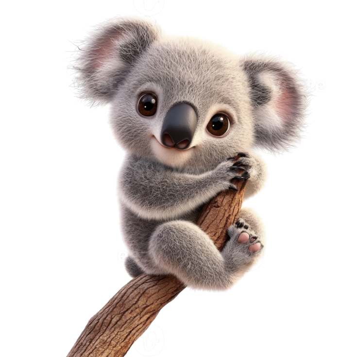 a cute baby koala bear sitting on top of a branch