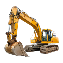 a yellow exor digger with a white background