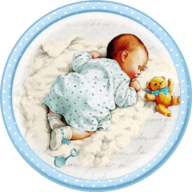 a baby sleeping on a cloud with a teddy bear