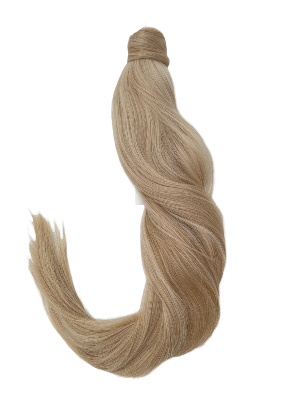 a piece of blonde hair on a white background