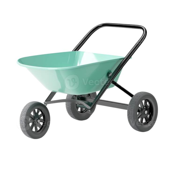 a green wheelbare with black wheels