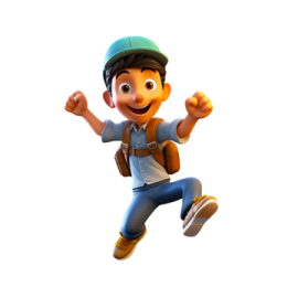 a cartoon character in a blue shirt and green hat