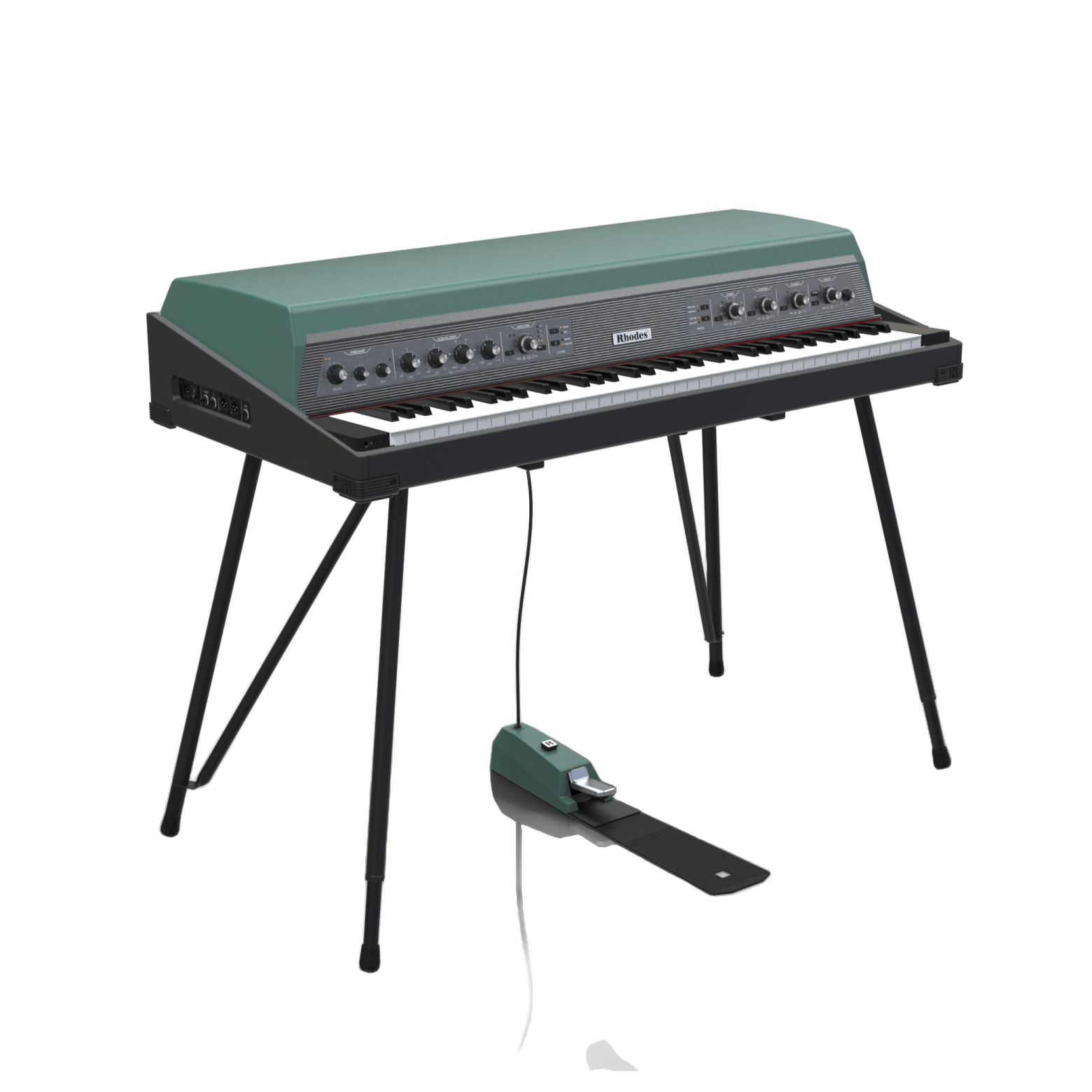 a green and black keyboard on a white background