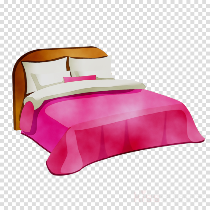 a bed with pink sheets and pillows on it