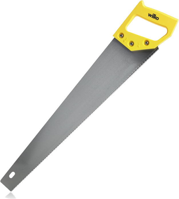 a yellow saw on a white background